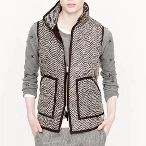 J Crew Excursion Blogger Favorite Quilted Down Fill Vest Herringbone Medium - Picture 2 of 14